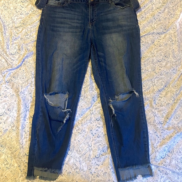 Plus Size Denim Refuge Ripped Knee Overalls - Picture 1 of 5